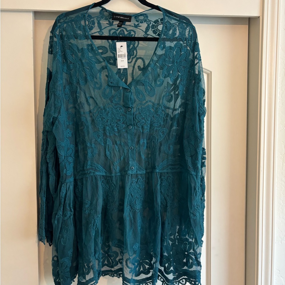 Lane Bryant Teal Floral Lace Blouse